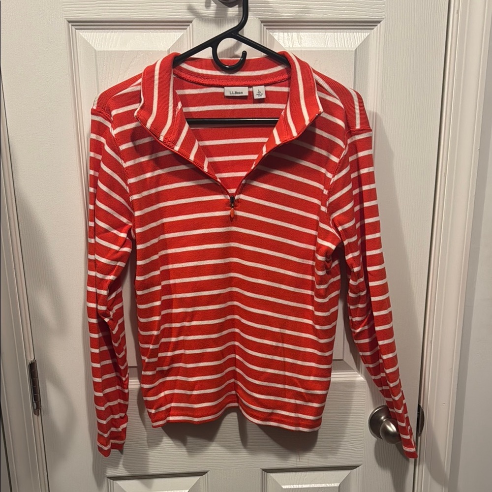 L.L.Bean orange and White Striped Pullover